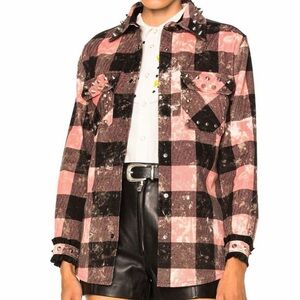 Coach Studded Leather Plaid Shirt Pink/Black NWOT